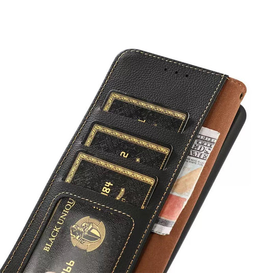 [Built-in RFlD Blocking Material] Apple iPhone 16/Plus/Pro/Max - Genuine Leather Flip Stand Wallet Series Case