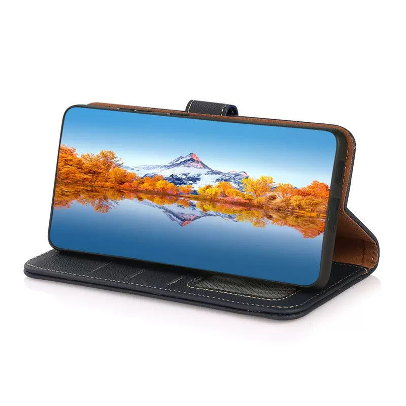 Load image into Gallery viewer, [Built-in RFlD Blocking Material] Apple iPhone 16/Plus/Pro/Max - Genuine Leather Flip Stand Wallet Series Case
