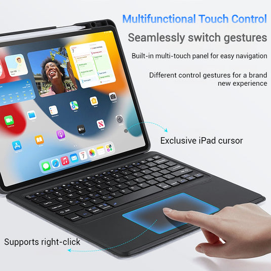 [Detachable][Built-in Pencil Slot] Apple iPad 7/8/9 10.2'' 7/8/9th Gen (2019/2020/2021) Wireless Bluetooth Touchpad Keyboard Case