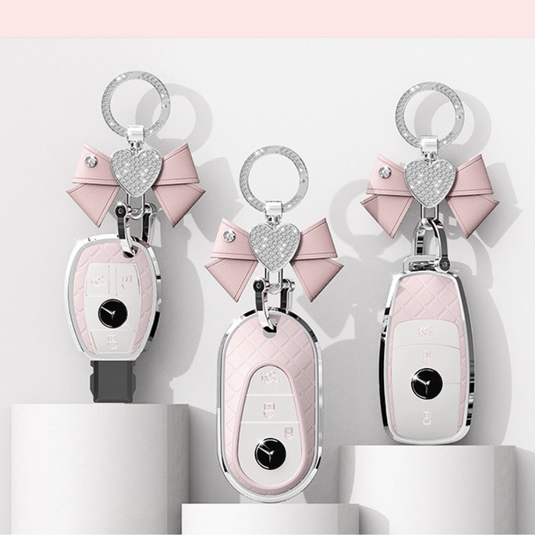Mercedes Benz Luxury Diamond Pattern Key Fob Case For A-Class, C-Class, E-Class, S-Class, A200L, C260L, E300L & GLC300