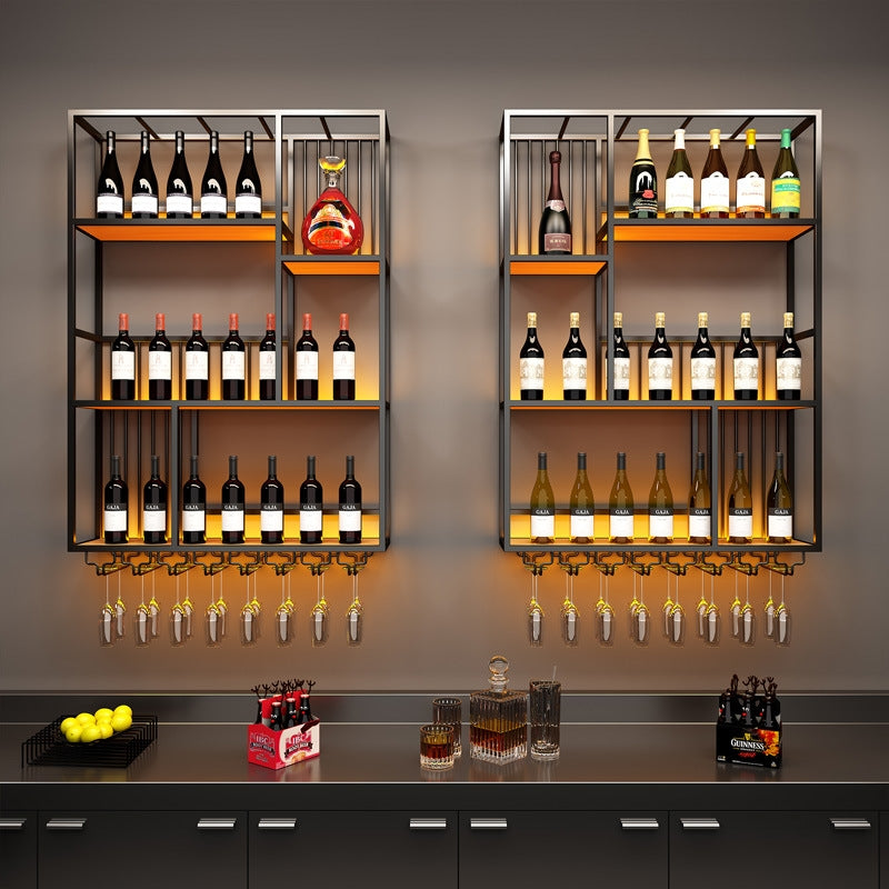 Load image into Gallery viewer, Modern Industrial Wall-Mounted Wine &amp; Spirits Rack with LED Lighting and Hanging Wine Glass Holder - i-Station Mobile Phone &amp; Electronic Device Repair and Accessories
