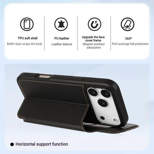 [With Card Slot] Apple iPhone 17/Air/Pro/Pro Max Minimalist Business Flip PU Leather Case