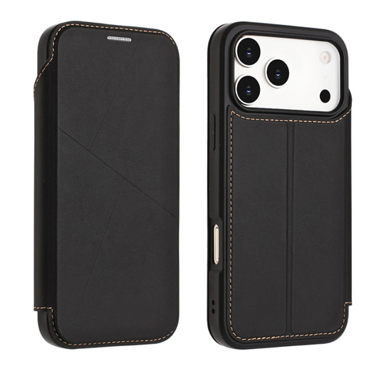 [With Card Slot] Apple iPhone 17/Air/Pro/Pro Max Minimalist Business Flip PU Leather Case