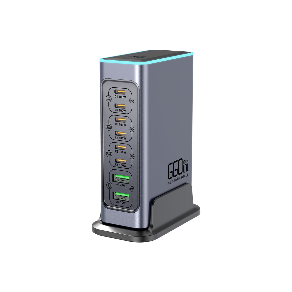 [660W GaN][RGB Light Effect] Universal Phone Tablet Laptop MacBook PD+QC 8 Port USB Type-C Wall Charger Desktop Home Office Charging Station Power Adapter (AU Plug) - Polar Tech Australia