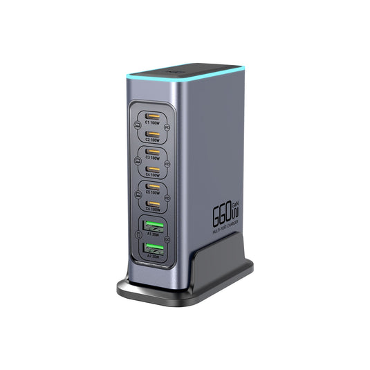 [660W GaN][RGB Light Effect] Universal Phone Tablet Laptop MacBook PD+QC 8 Port USB Type-C Wall Charger Desktop Home Office Charging Station Power Adapter (AU Plug) - Polar Tech Australia