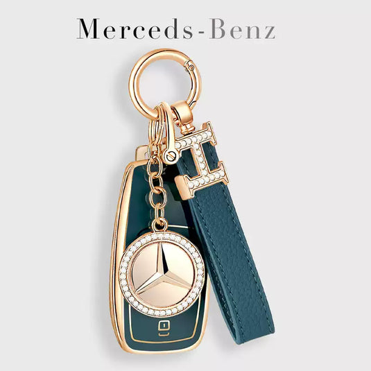 Mercedes Benz Fashionable TPU + Aluminum alloy + Leather Car Key Fob Case Cover For Benz C, E, S, G-Class, GLE, GLC, CLA, CLS, EQC, ML, GL, EQS
