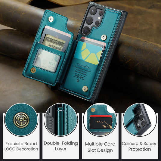 [With Card Slot] Samsung Galaxy S26/Plus/Ultra - RFID Flip Premium Leather Wallet Series Case