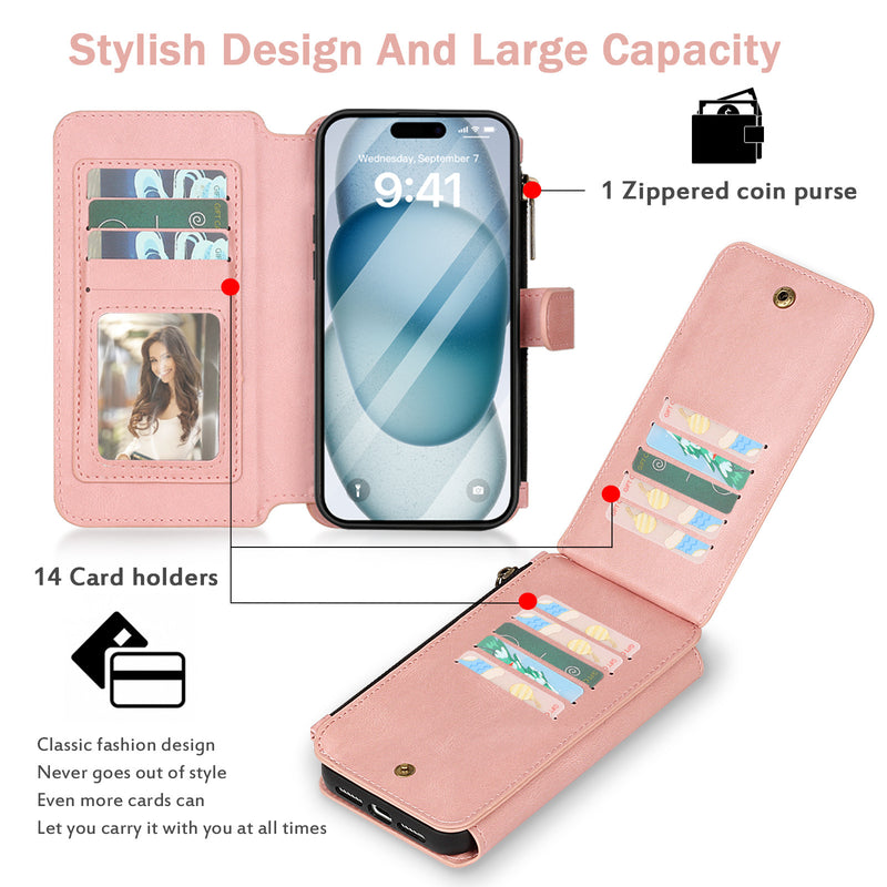 Load image into Gallery viewer, [Detachable][With Card Slot] Apple iPhone 15/Plus/Pro/Pro Max Multi-functional Leather Folding Shockproof Wallet Series Case
