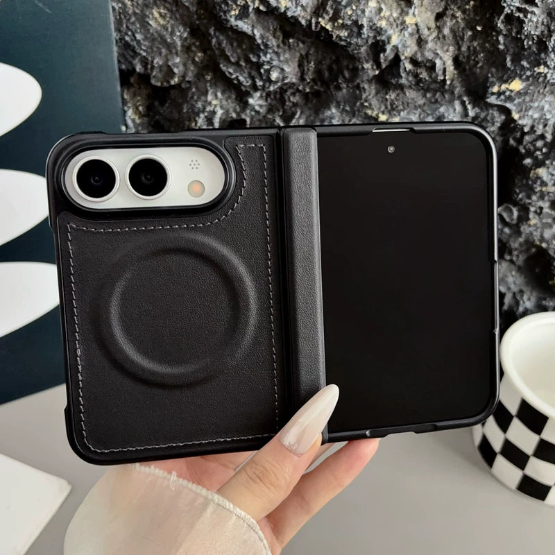 Load image into Gallery viewer, [MagSafe Compatible] Apple iPhone Ultra Foldable Series Hinge Protection Magnetic Shockproof Leather-Texture Protective Case
