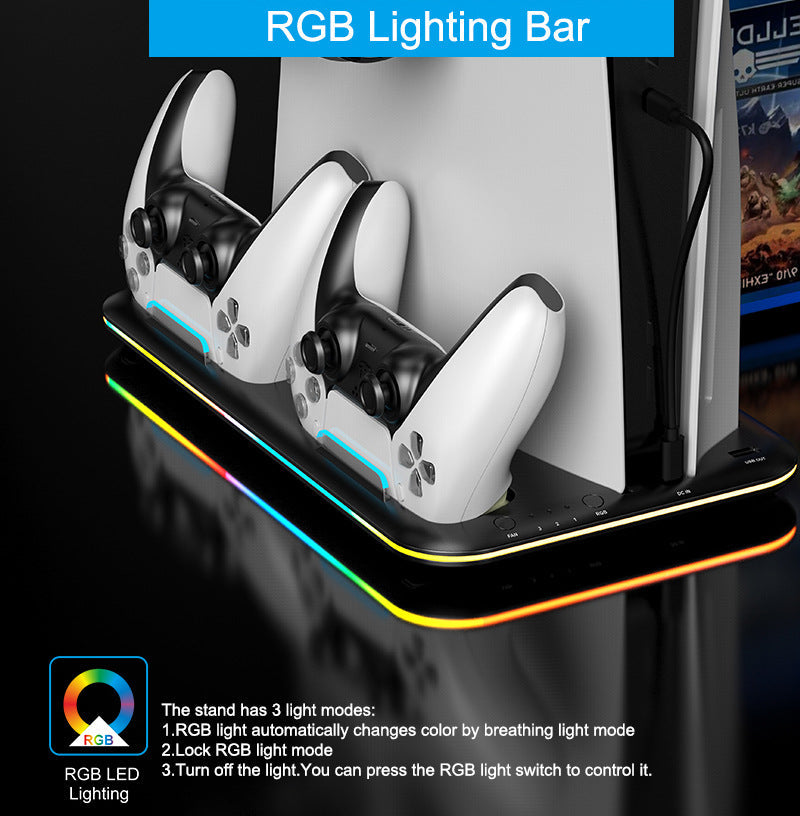 Load image into Gallery viewer, SONY PlayStation 5 / PS5 All-in-one Multifunction Charging Stand with Cooling Fan &amp; RBG Light Effect &amp; Disc Storage - Polar Tech Australia
