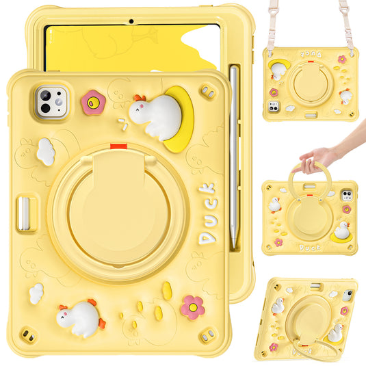 Apple iPad Air 4/5 10.9'' 4/5th Gen & Pro 11-inch 1st/2nd/3rd/4th Gen 3D Cartoon Silicone Rugged 360°Rotating Hand Strap Stand Case