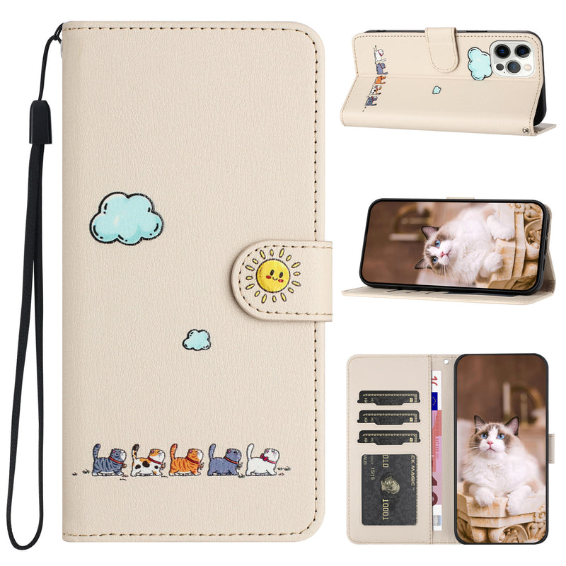 Load image into Gallery viewer, [With Card Slot] Apple iPhone 15/Plus/Pro/Pro Max Cartoon Flip Genuine Leather Series Case
