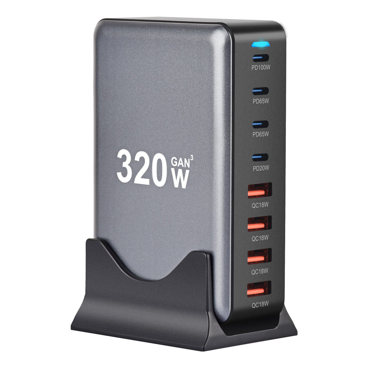 [320W GaN][SAA Approved] Universal Phone Tablet Laptop MaxBook PD+QC 8 Ports USB Type-C Wall Charger Desktop Home Office Charging Station Power Adapter (AU Plug) - Polar Tech Australia