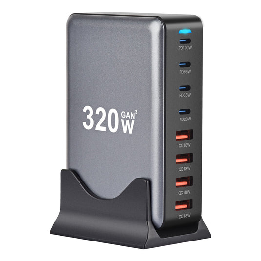 [320W GaN][SAA Approved] Universal Phone Tablet Laptop MaxBook PD+QC 8 Ports USB Type-C Wall Charger Desktop Home Office Charging Station Power Adapter (AU Plug) - Polar Tech Australia