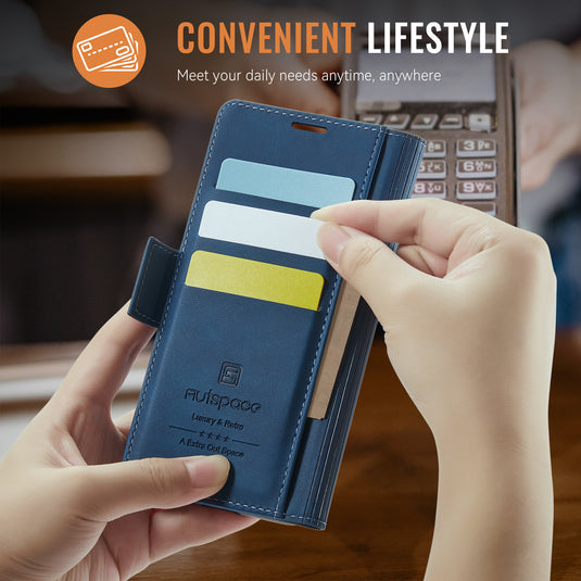 [With Card Slot] Samsung Galaxy S25/Plus/Ultra/Edge - Premium Leather Shockprppf Flip Case