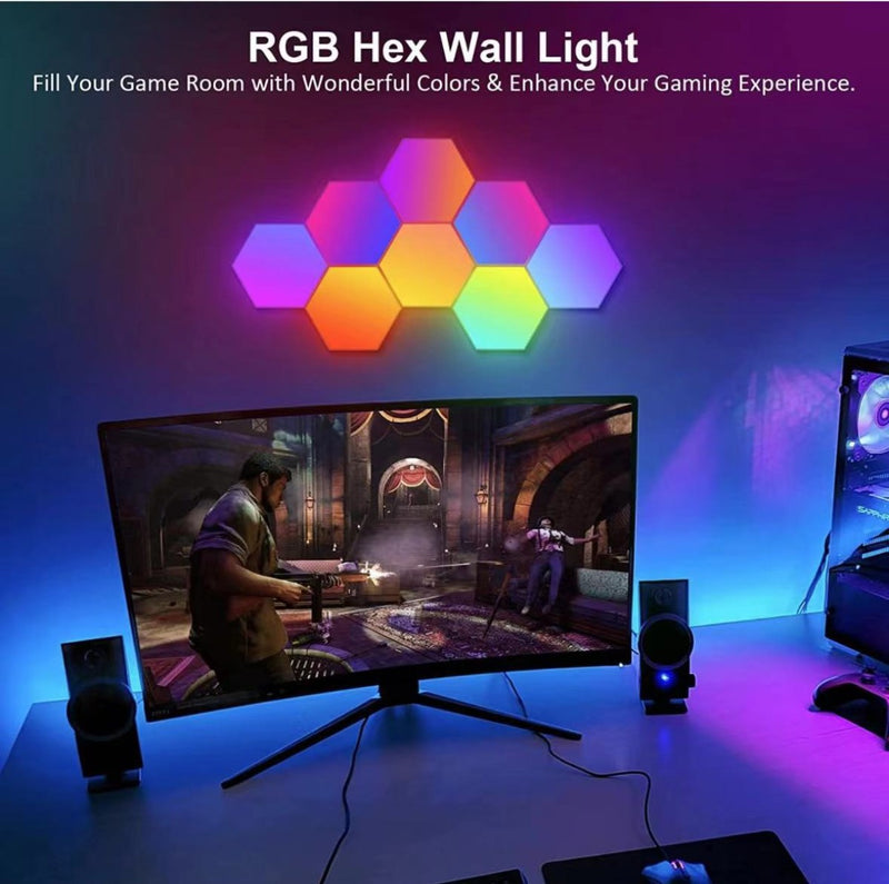 Load image into Gallery viewer, Hexagon RGB LED Smart Light Panels Punch-Free With App Control Gaming Lights Music Sync Hexagon Wall LED Lights DIY Geometry Ambience Lighting for Gaming Room Bedroom Streaming, 6 Panels
