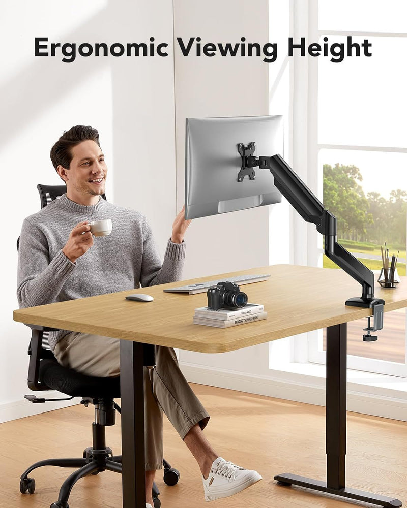 Load image into Gallery viewer, Single Monitor Desk Mount, Adjustable Gas Spring Monitor Arm Support Max 32 Inch, Max Load 22 Ibs Screen, Computer Monitor Stand Holder with Clamp/Grommet Mounting Base
