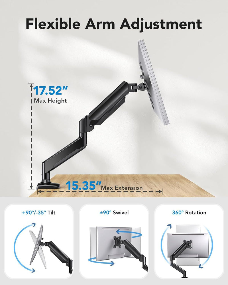 Load image into Gallery viewer, Single Monitor Desk Mount, Adjustable Gas Spring Monitor Arm Support Max 32 Inch, Max Load 22 Ibs Screen, Computer Monitor Stand Holder with Clamp/Grommet Mounting Base
