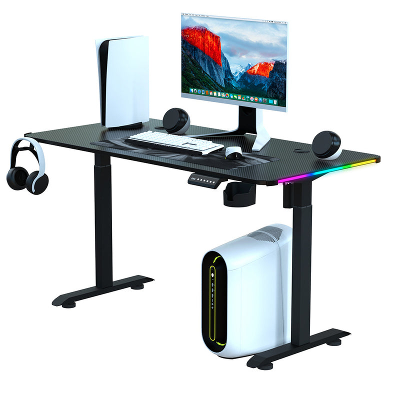 Load image into Gallery viewer, Electric Height Adjustable Standing RGB Gaming Desk with Ergonomic Memory Controller, Motorized Sit Stand Desk with Carbon Fiber Surface, 160x60cm
