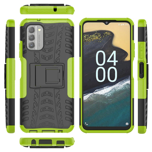 Nokia G300 - Shield With Kickstand Hard PC Back Cover Soft TPU Dual Layer Protection Case With 2PC 9H Tempered Glass Screen Protector