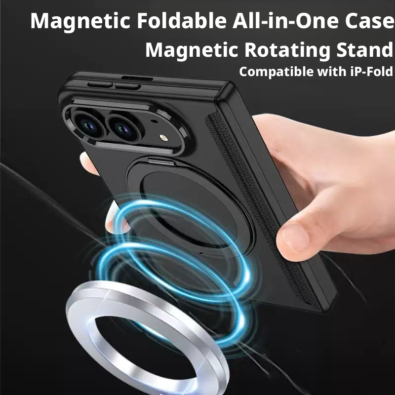 Load image into Gallery viewer, [MagSafe Compatible] Apple iPhone Fold/Ultra New-Style Soft-Touch Full-Coverage Protective Case with Magnetic Hinge &amp; Rotating Stand
