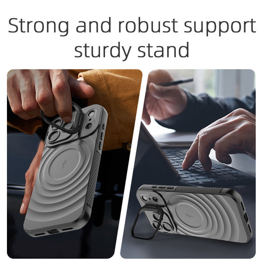 iPhone 17/Air/Pro/Pro Max MagSafe Wave Design Stand TPU Shockproof Case