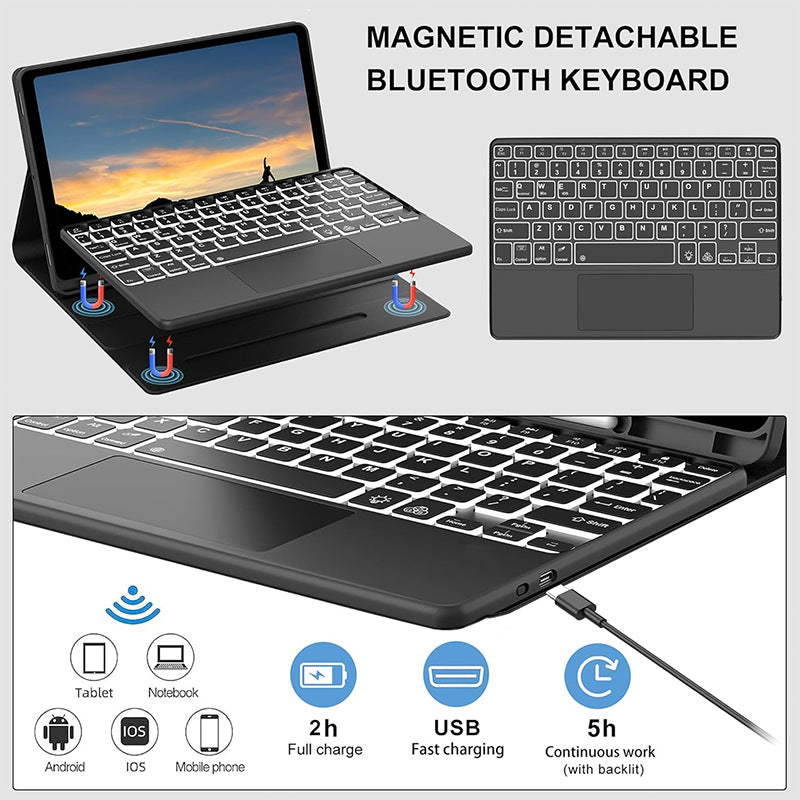 Load image into Gallery viewer, [Detachable][Built-in Pencil Slot] Apple iPad 7/8/9 10.2&#39;&#39; 7/8/9th Gen (2019/2020/2021) Wireless Bluetooth Touchpad Keyboard With RGB Backlight
