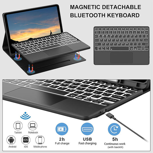 [Detachable][Built-in Pencil Slot] Apple iPad Pro 11-inch M4 (2024) Wireless Bluetooth Touchpad Keyboard With RGB Backlight