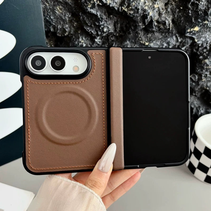 Load image into Gallery viewer, [MagSafe Compatible] Apple iPhone Ultra Foldable Series Hinge Protection Magnetic Shockproof Leather-Texture Protective Case
