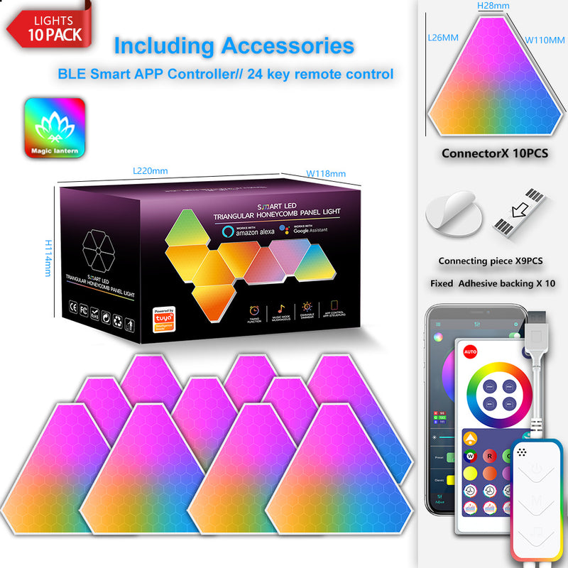 Load image into Gallery viewer, Triangle LED Lights for Gaming Setup, RGBIC Triangle Wall Lights for Bedroom, Smart Home Light Panels Works with Alexa Google Assistant, APP/Voice Controlled, Music Sync Gaming Room 10 Pack
