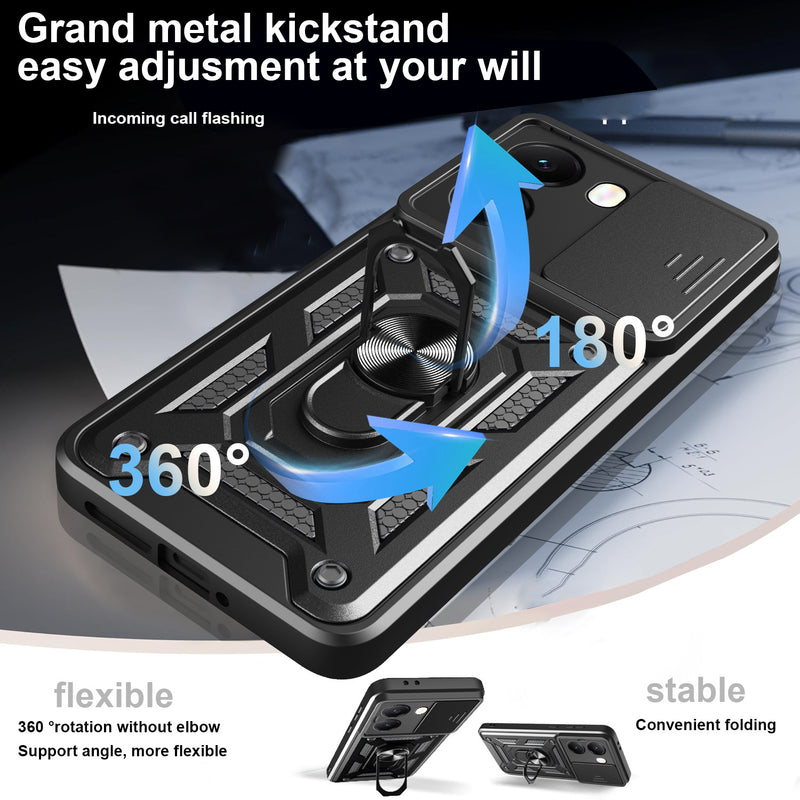 Load image into Gallery viewer, [With Slide Lens Cover] Xiaomi Redmi Turbo 4 Ring Bracket Shockproof Heavy Duty Series Case
