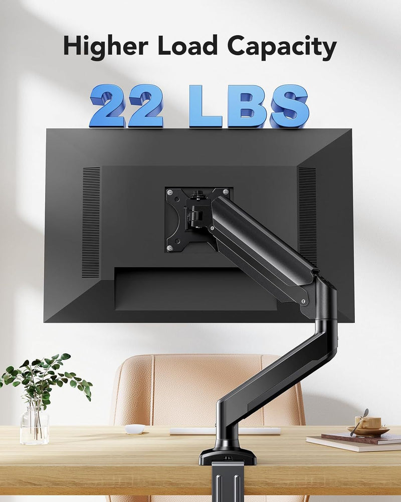 Load image into Gallery viewer, Single Monitor Desk Mount, Adjustable Gas Spring Monitor Arm Support Max 32 Inch, Max Load 22 Ibs Screen, Computer Monitor Stand Holder with Clamp/Grommet Mounting Base
