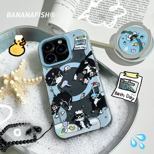 [MagSafe Compatible] Apple iPhone 15/Pro/Pro Max Banana Fish "Kitten's Bath Time" Illustrated Frosted Protective Case