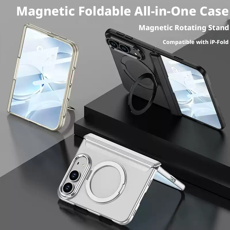 Load image into Gallery viewer, [MagSafe Compatible] Apple iPhone Fold/Ultra New-Style Soft-Touch Full-Coverage Protective Case with Magnetic Hinge &amp; Rotating Stand
