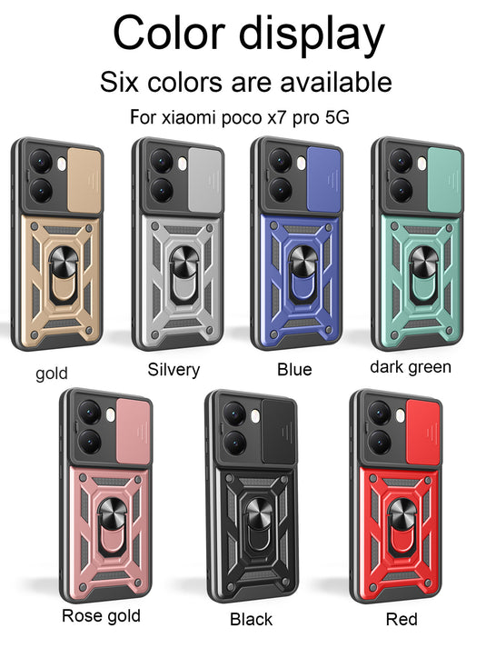 [With Slide Lens Cover] Xiaomi Redmi Turbo 4 Ring Bracket Shockproof Heavy Duty Series Case