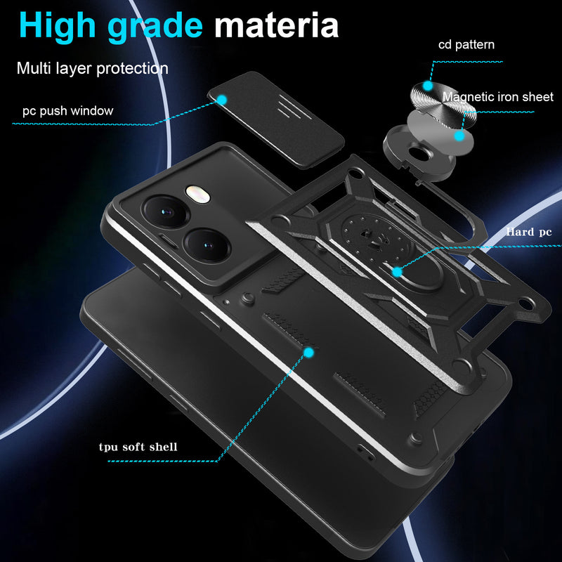 Load image into Gallery viewer, [With Slide Lens Cover] Xiaomi Redmi Turbo 4 Ring Bracket Shockproof Heavy Duty Series Case
