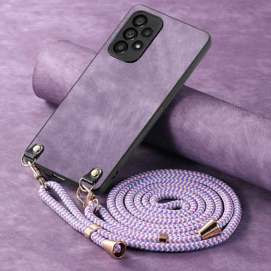 [With Long Lanyard] Samsung Galaxy A56 - Vegan Leather Shockproof Phone Case