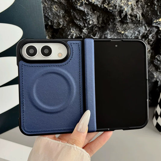 [MagSafe Compatible] Apple iPhone Ultra Foldable Series Hinge Protection Magnetic Shockproof Leather-Texture Protective Case