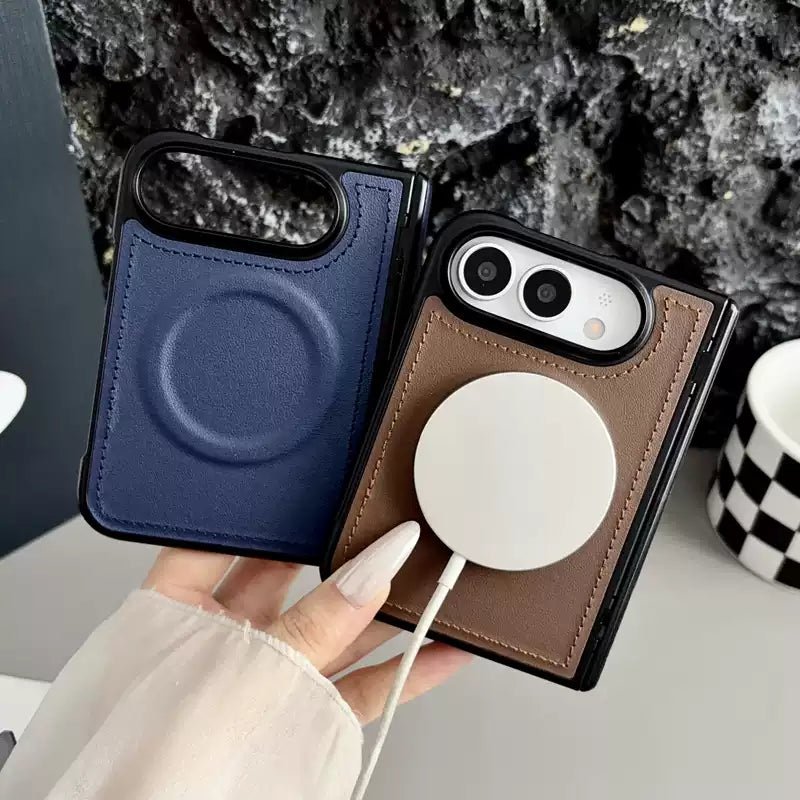 Load image into Gallery viewer, [MagSafe Compatible] Apple iPhone Ultra Foldable Series Hinge Protection Magnetic Shockproof Leather-Texture Protective Case
