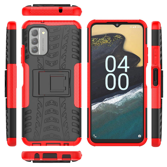 Nokia G300 - Shield With Kickstand Hard PC Back Cover Soft TPU Dual Layer Protection Case With 2PC 9H Tempered Glass Screen Protector