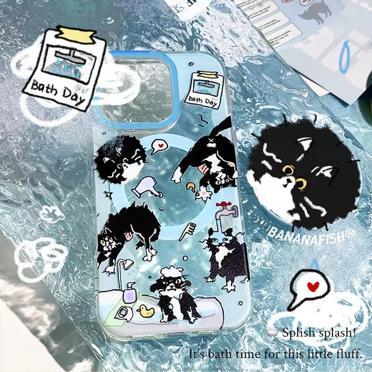 [MagSafe Compatible] Apple iPhone 15/Pro/Pro Max Banana Fish "Kitten's Bath Time" Illustrated Frosted Protective Case