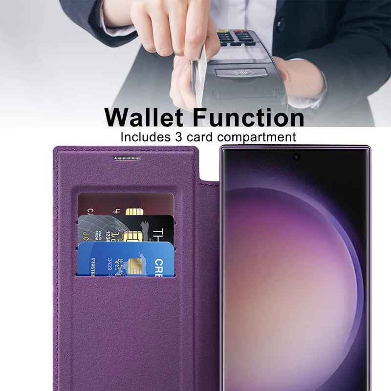 Load image into Gallery viewer, [Magsafe Compatible] Samsung Galaxy S24/Ultra/FE/Plus High-End Leather Full Coverage Shockproof Flip Wallet Series Case With Lens Film
