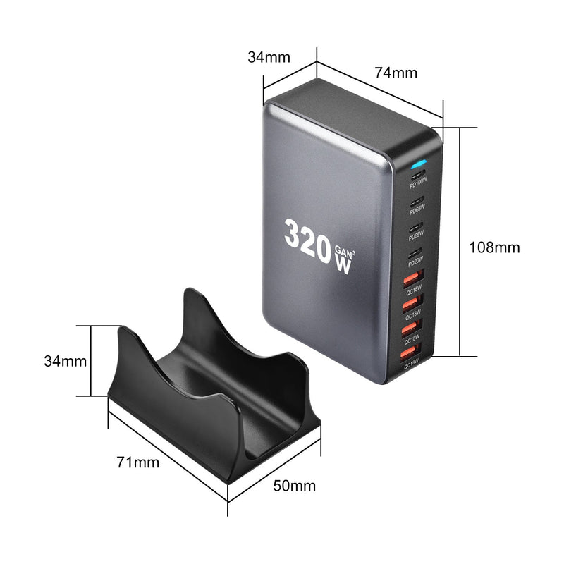 Load image into Gallery viewer, [320W GaN][SAA Approved] Universal Phone Tablet Laptop MaxBook PD+QC 8 Ports USB Type-C Wall Charger Desktop Home Office Charging Station Power Adapter (AU Plug) - Polar Tech Australia
