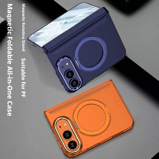[MagSafe Compatible] Apple iPhone Fold/Ultra New-Style Soft-Touch Full-Coverage Protective Case with Magnetic Hinge & Rotating Stand