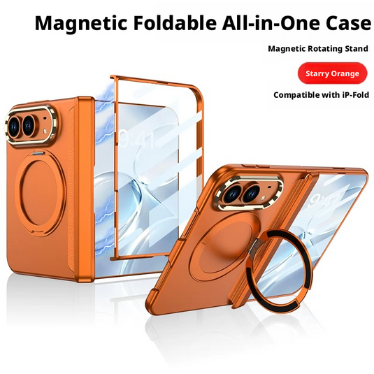 [MagSafe Compatible] Apple iPhone Fold/Ultra New-Style Soft-Touch Full-Coverage Protective Case with Magnetic Hinge & Rotating Stand