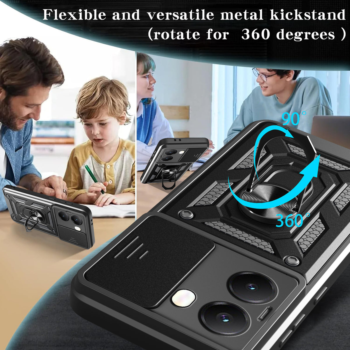[With Slide Lens Cover] Xiaomi Redmi Turbo 4 Ring Bracket Shockproof Heavy Duty Series Case - i-Station Mobile Phone & Electronic Device Repair and Accessories
