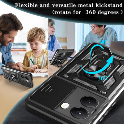 [With Slide Lens Cover] Xiaomi Redmi Turbo 4 Ring Bracket Shockproof Heavy Duty Series Case - i-Station Mobile Phone & Electronic Device Repair and Accessories