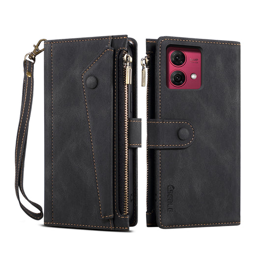 [With Lanyard][With Card Slot] Motorola Moto Edge 20 Lite Leather Zipper Shockproof Wallet Series Case