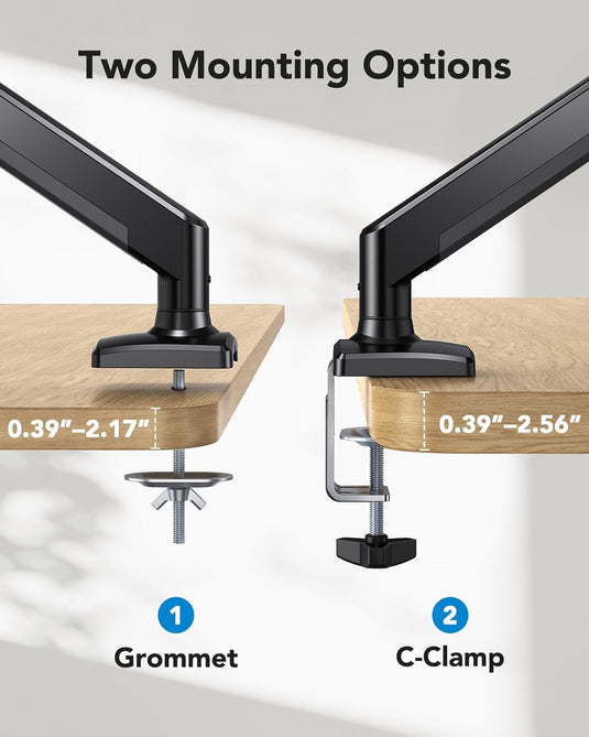 Single Monitor Desk Mount, Adjustable Gas Spring Monitor Arm Support Max 32 Inch, Max Load 22 Ibs Screen, Computer Monitor Stand Holder with Clamp/Grommet Mounting Base