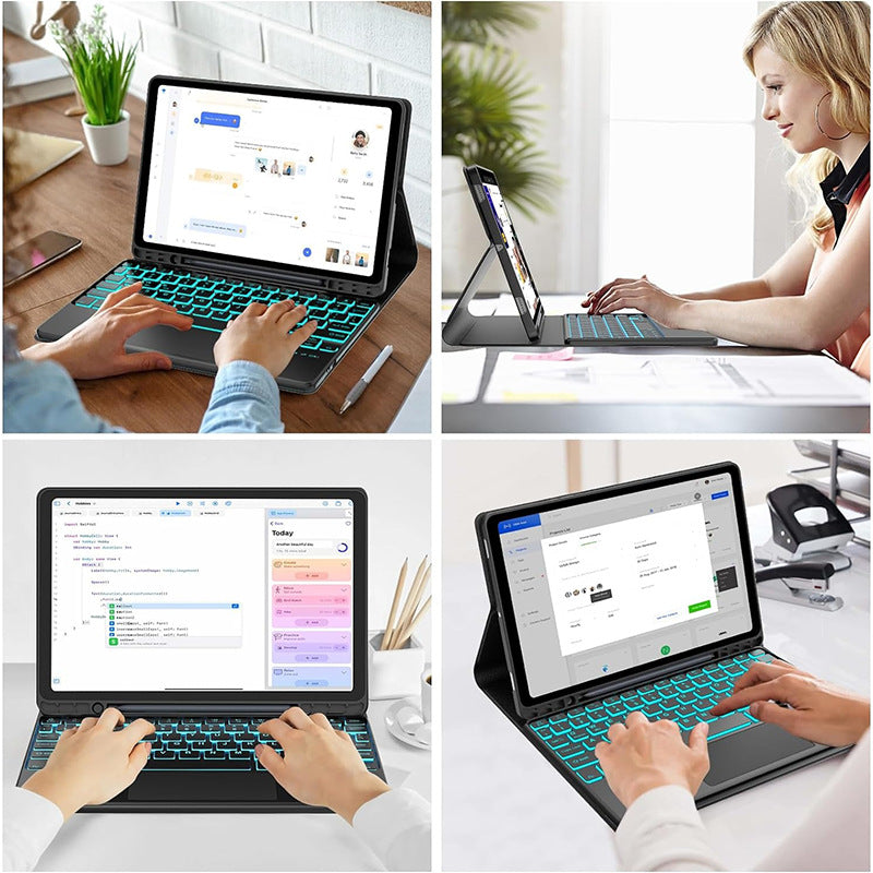 Load image into Gallery viewer, [Detachable][Built-in Pencil Slot] Apple iPad 7/8/9 10.2&#39;&#39; 7/8/9th Gen (2019/2020/2021) Wireless Bluetooth Touchpad Keyboard With RGB Backlight
